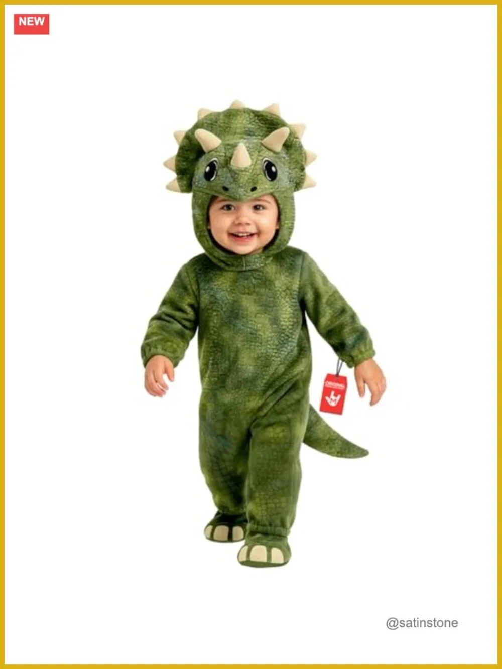 Plush Triceratops Dinosaur Costume for Kids, Hook and Loop Closure, Hand Wash